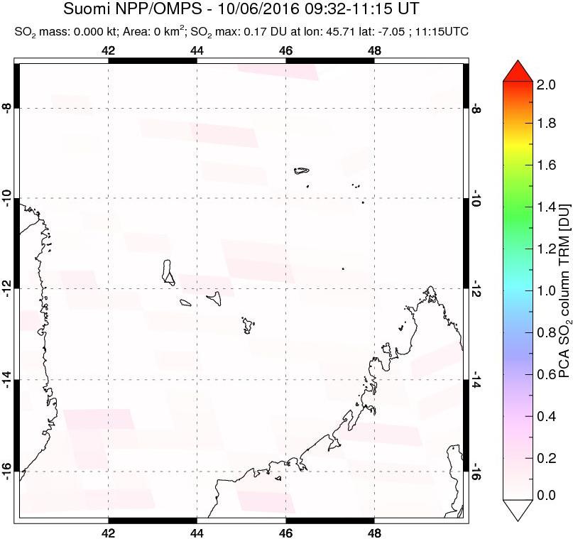 A sulfur dioxide image over Comoro Islands on Oct 06, 2016.