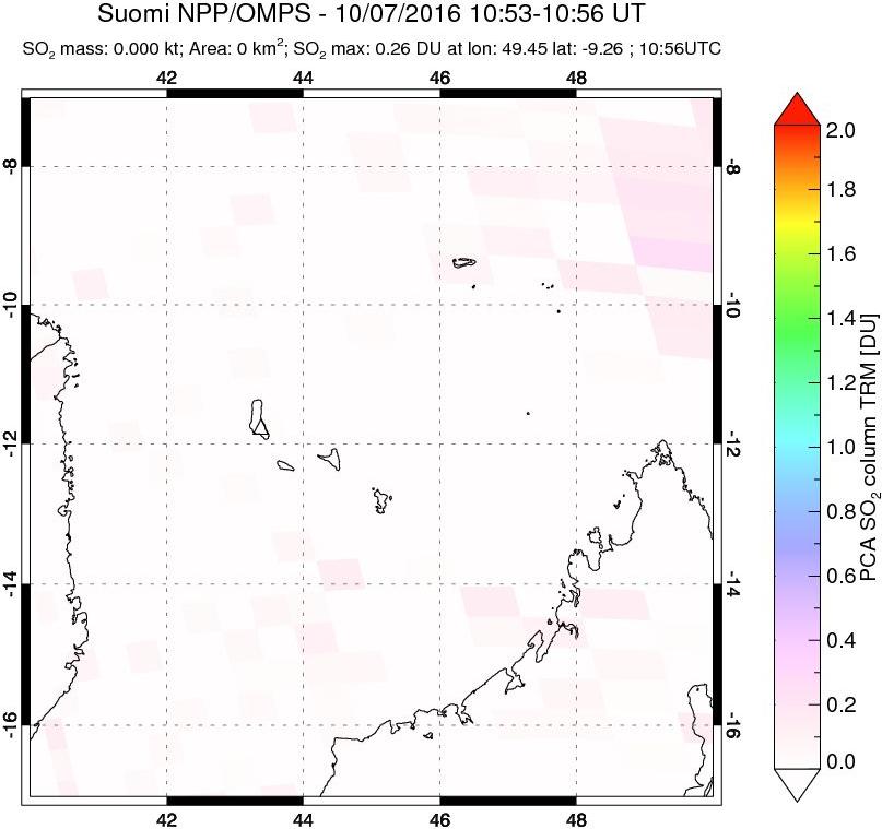 A sulfur dioxide image over Comoro Islands on Oct 07, 2016.