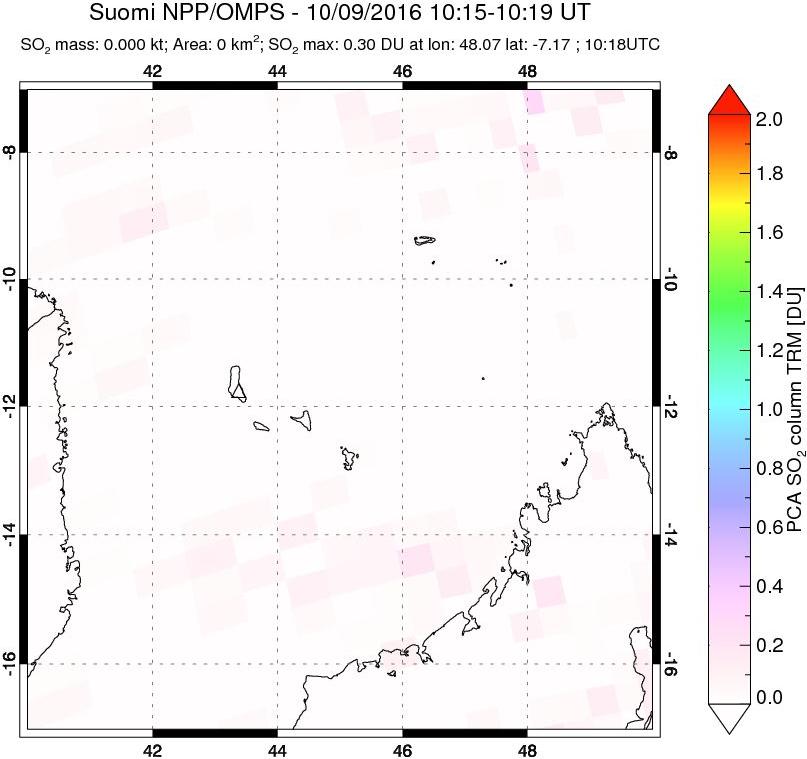 A sulfur dioxide image over Comoro Islands on Oct 09, 2016.