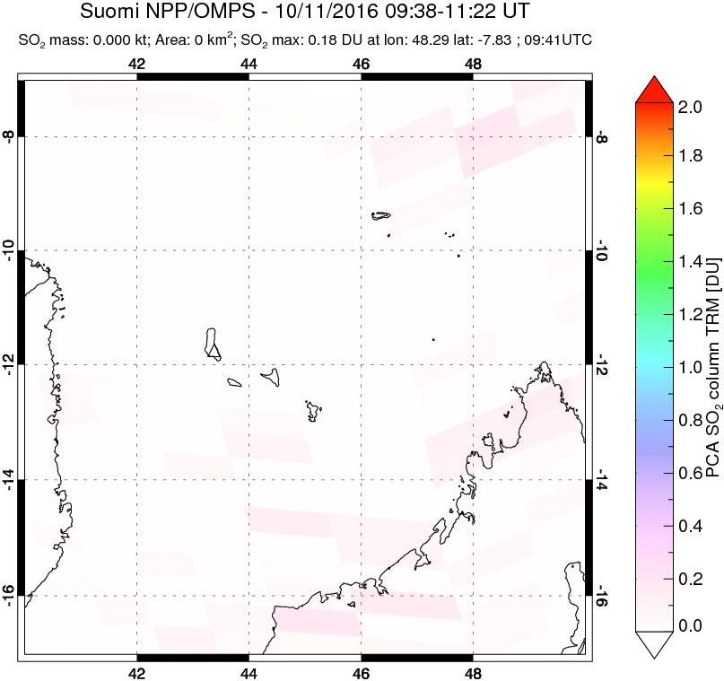 A sulfur dioxide image over Comoro Islands on Oct 11, 2016.