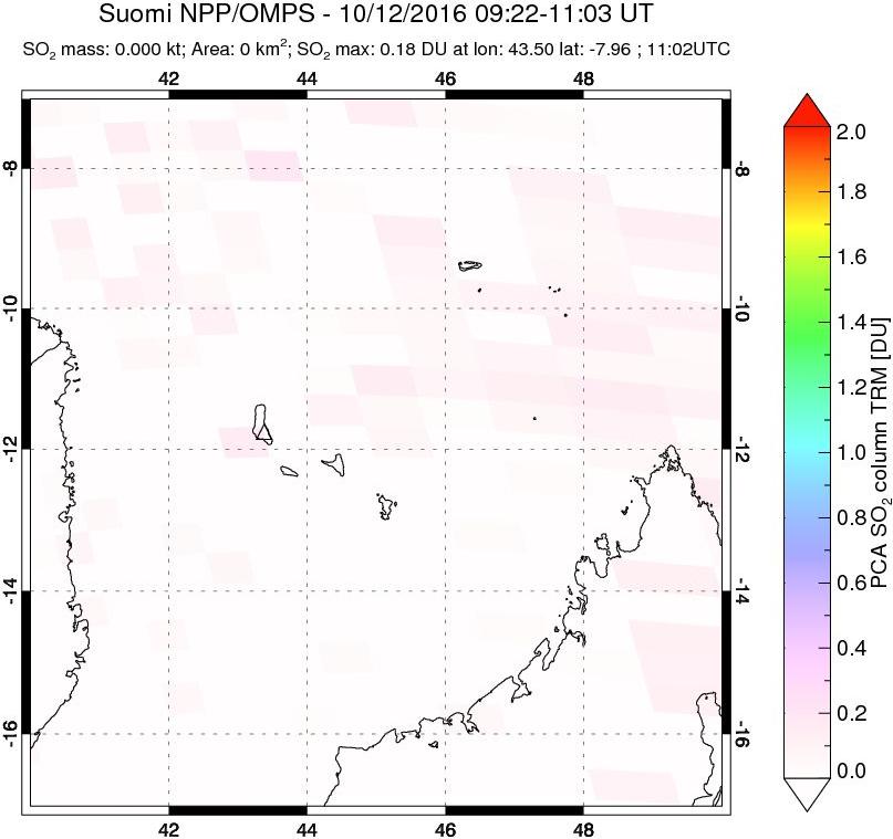 A sulfur dioxide image over Comoro Islands on Oct 12, 2016.