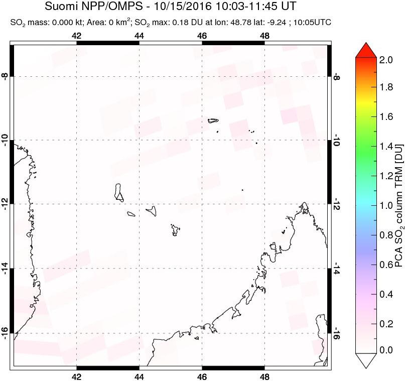 A sulfur dioxide image over Comoro Islands on Oct 15, 2016.