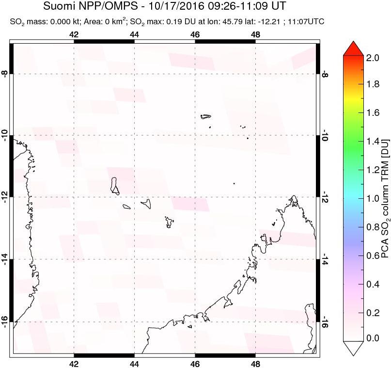 A sulfur dioxide image over Comoro Islands on Oct 17, 2016.