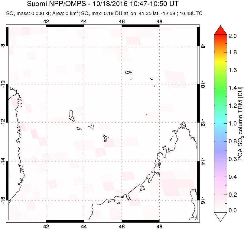 A sulfur dioxide image over Comoro Islands on Oct 18, 2016.
