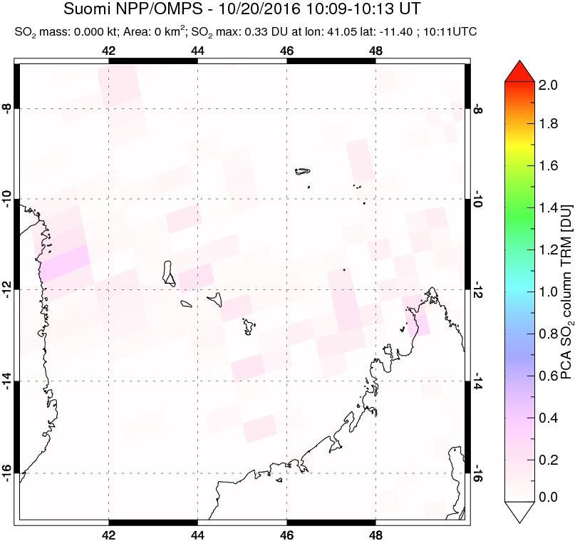 A sulfur dioxide image over Comoro Islands on Oct 20, 2016.