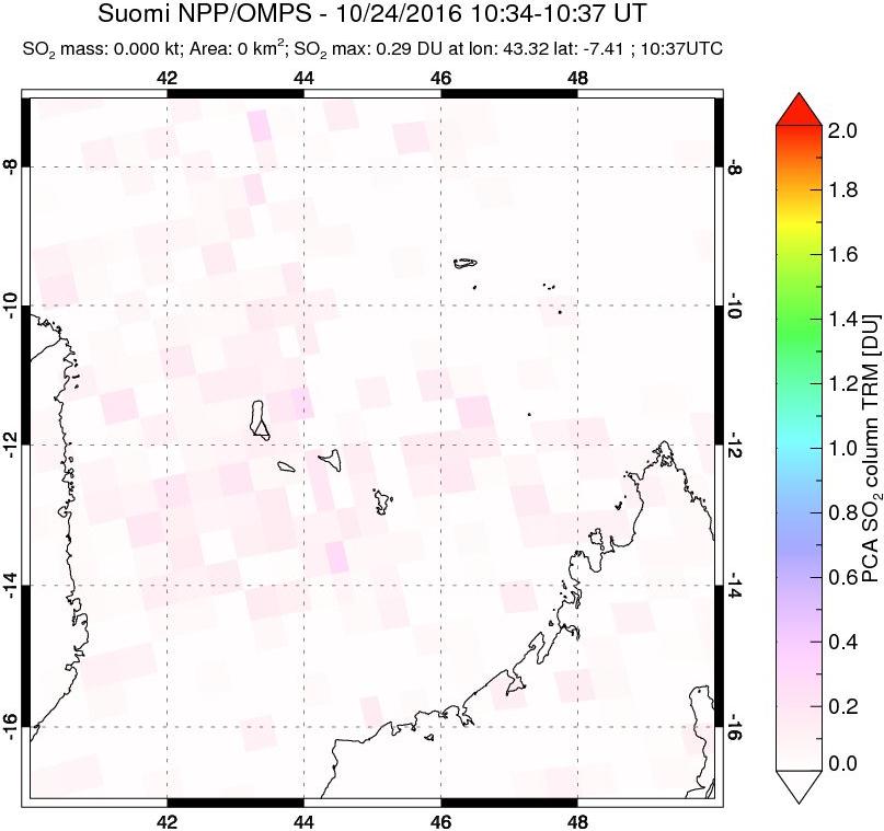 A sulfur dioxide image over Comoro Islands on Oct 24, 2016.