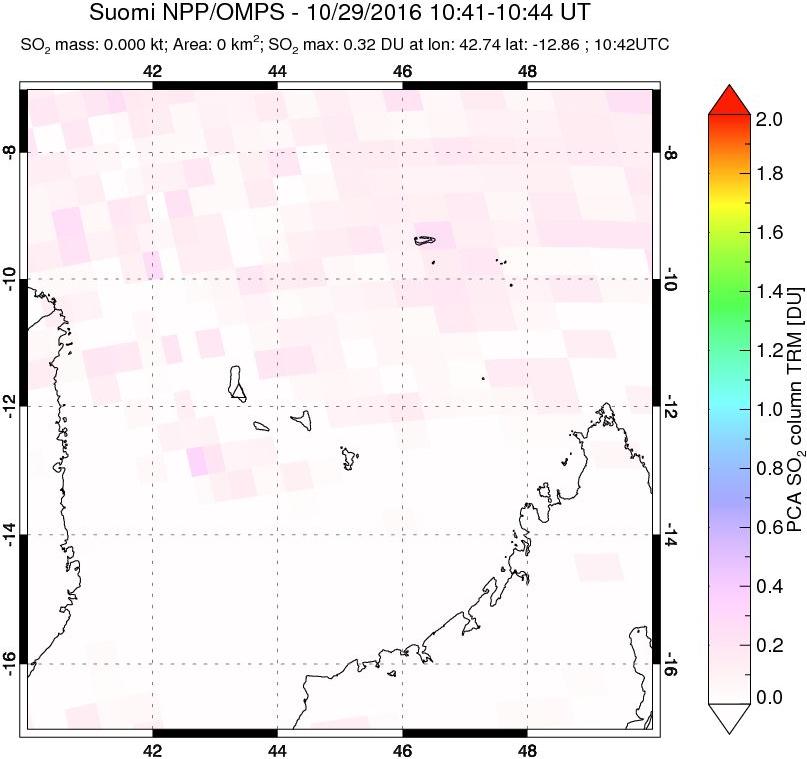 A sulfur dioxide image over Comoro Islands on Oct 29, 2016.