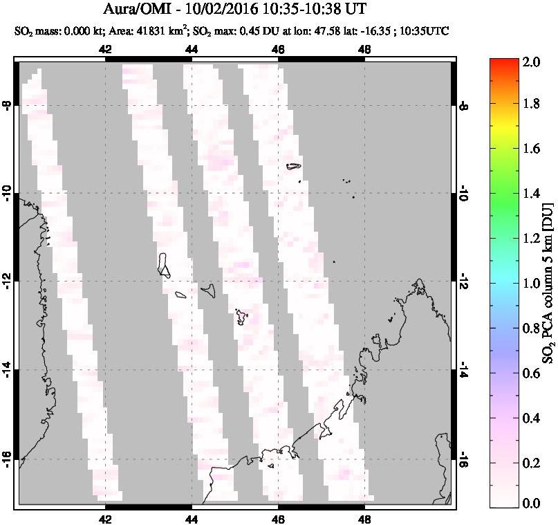 A sulfur dioxide image over Comoro Islands on Oct 02, 2016.