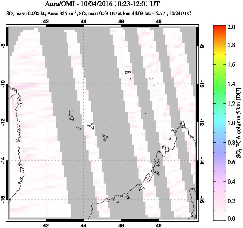 A sulfur dioxide image over Comoro Islands on Oct 04, 2016.