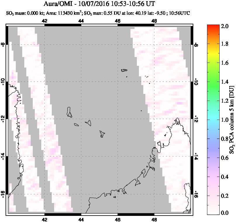 A sulfur dioxide image over Comoro Islands on Oct 07, 2016.