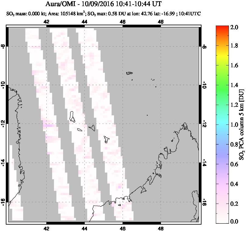 A sulfur dioxide image over Comoro Islands on Oct 09, 2016.