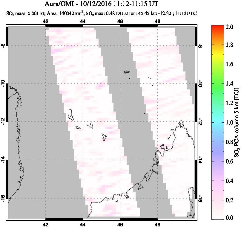 A sulfur dioxide image over Comoro Islands on Oct 12, 2016.
