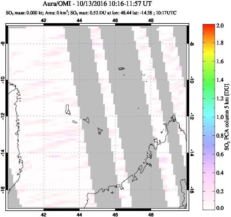 A sulfur dioxide image over Comoro Islands on Oct 13, 2016.