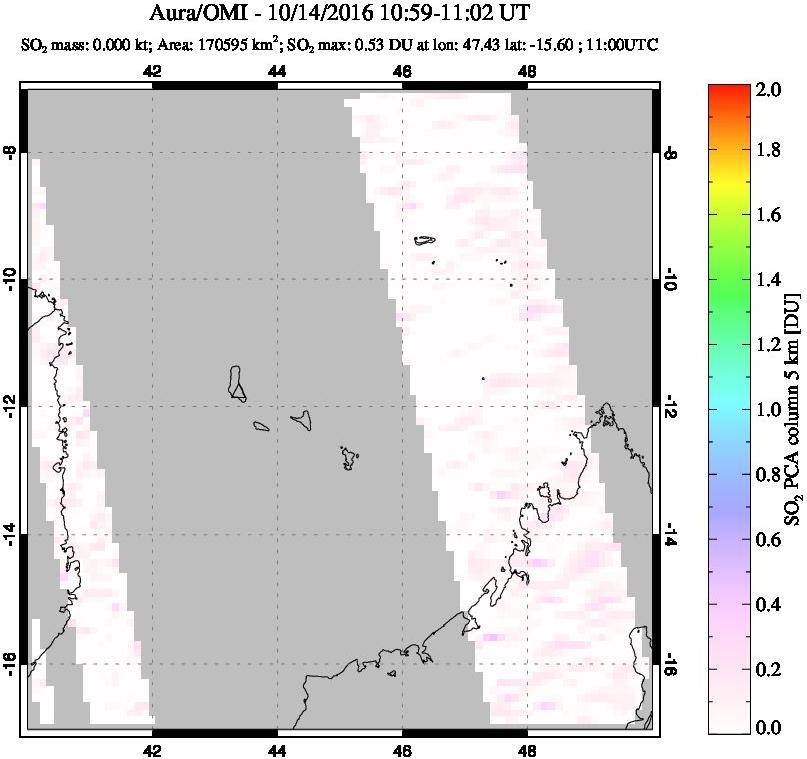 A sulfur dioxide image over Comoro Islands on Oct 14, 2016.