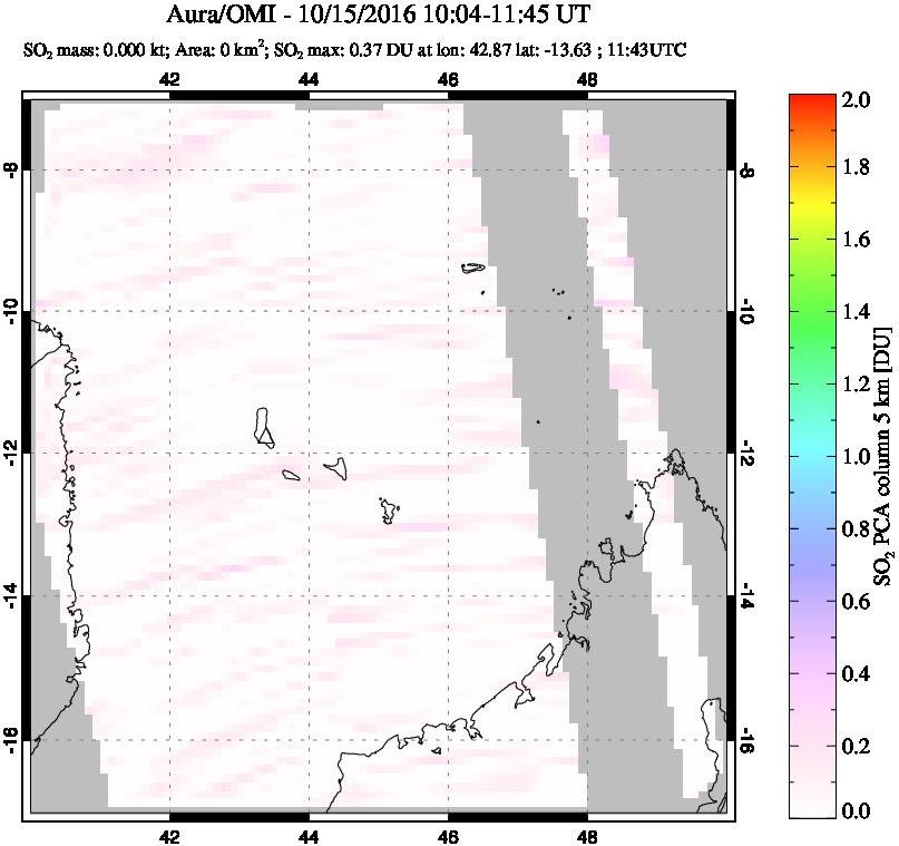 A sulfur dioxide image over Comoro Islands on Oct 15, 2016.