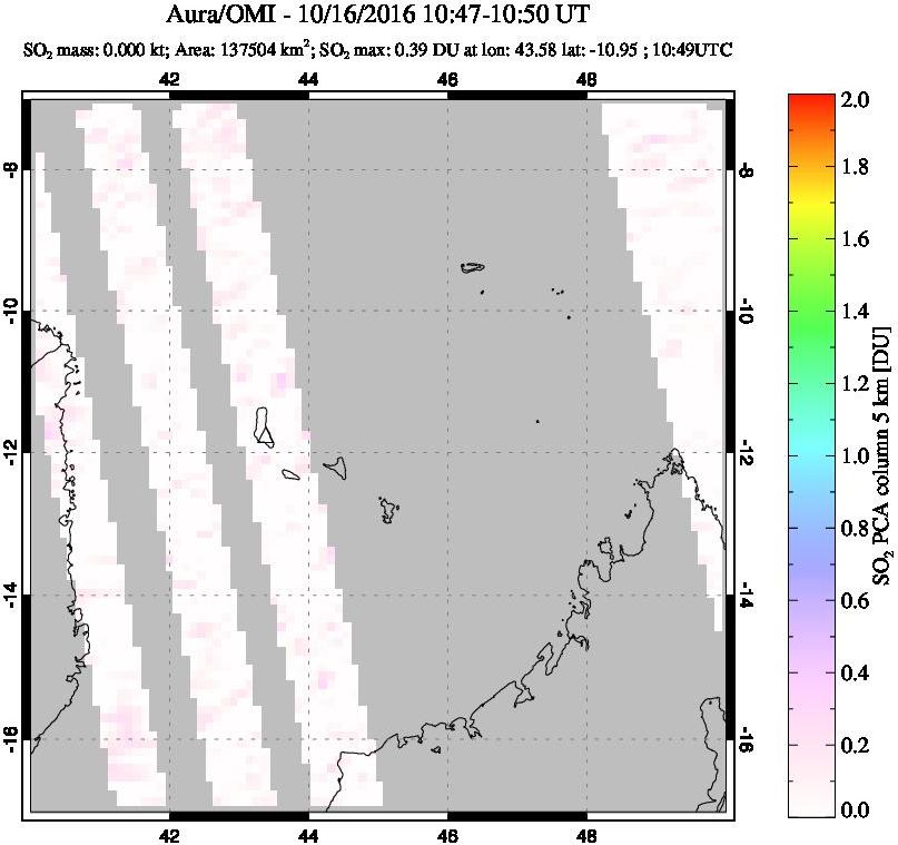 A sulfur dioxide image over Comoro Islands on Oct 16, 2016.