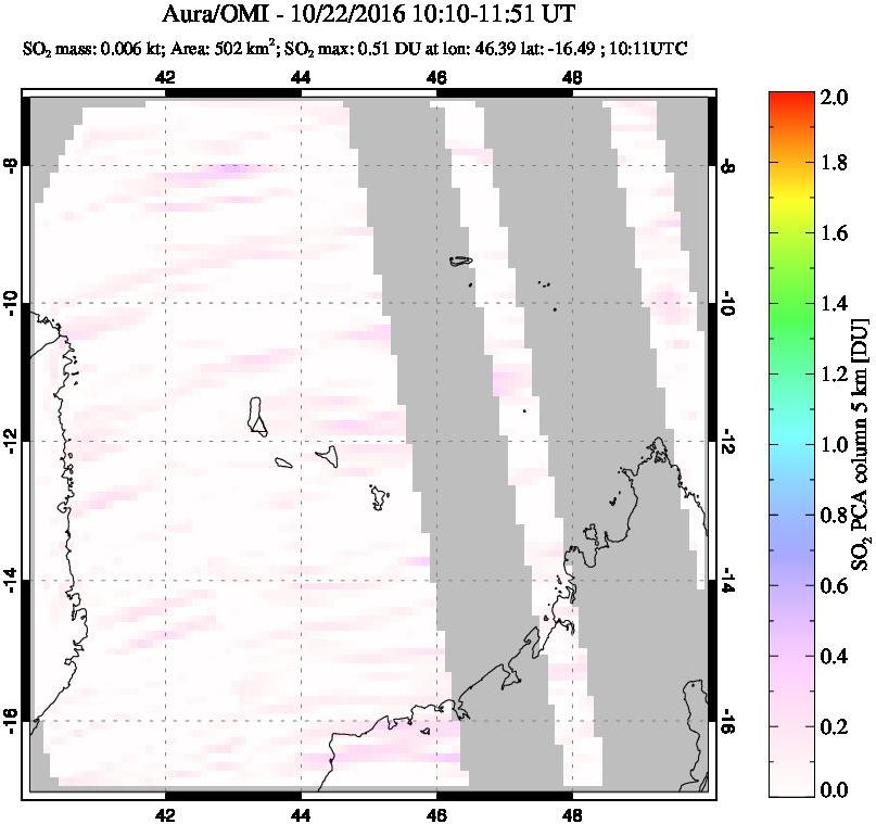 A sulfur dioxide image over Comoro Islands on Oct 22, 2016.