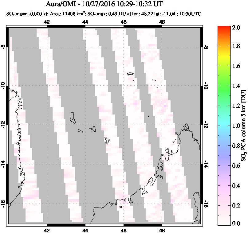 A sulfur dioxide image over Comoro Islands on Oct 27, 2016.