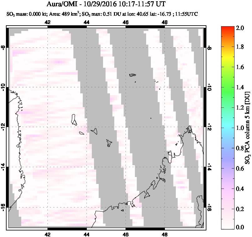 A sulfur dioxide image over Comoro Islands on Oct 29, 2016.
