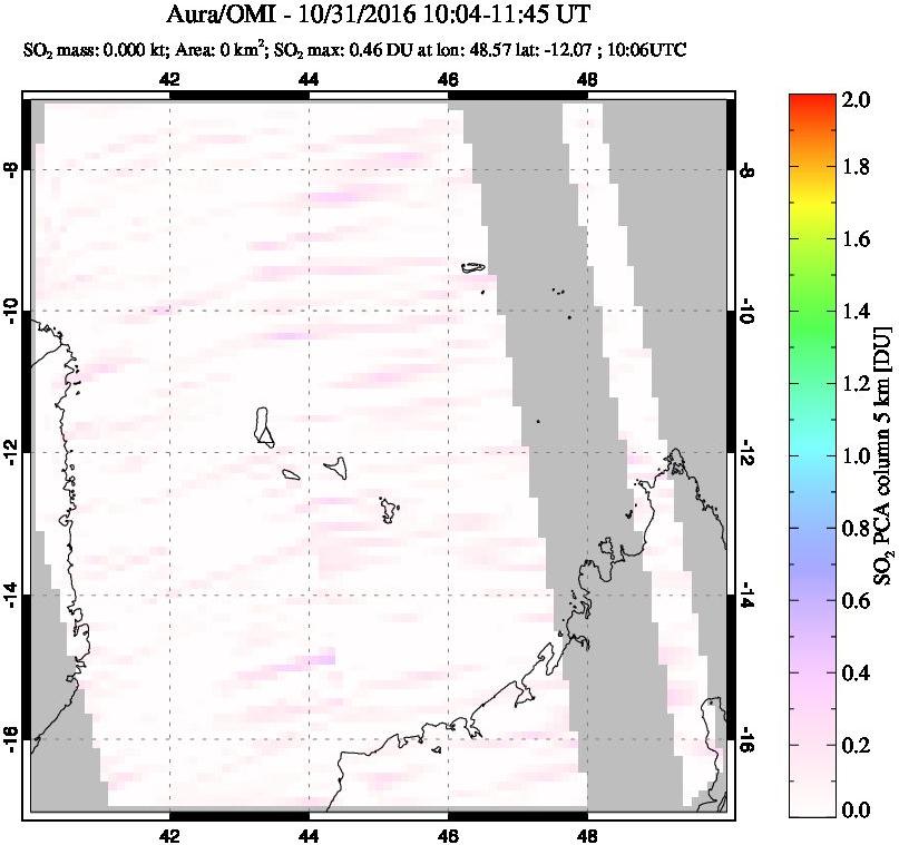 A sulfur dioxide image over Comoro Islands on Oct 31, 2016.