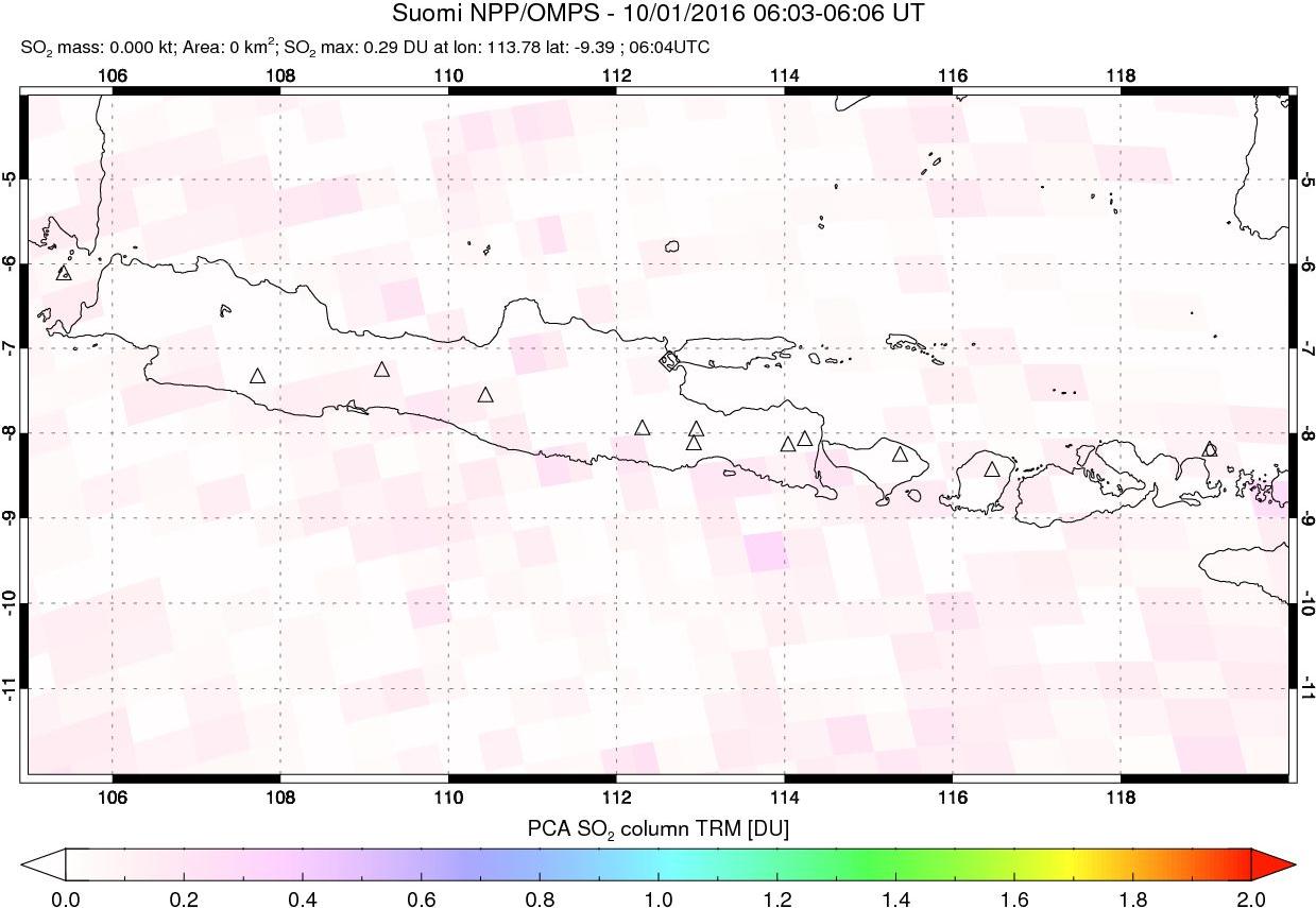 A sulfur dioxide image over Java, Indonesia on Oct 01, 2016.