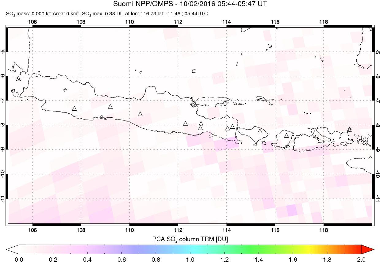 A sulfur dioxide image over Java, Indonesia on Oct 02, 2016.