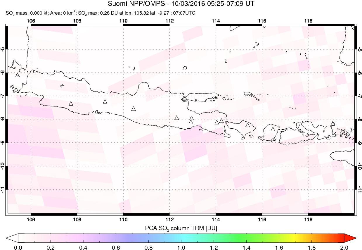 A sulfur dioxide image over Java, Indonesia on Oct 03, 2016.