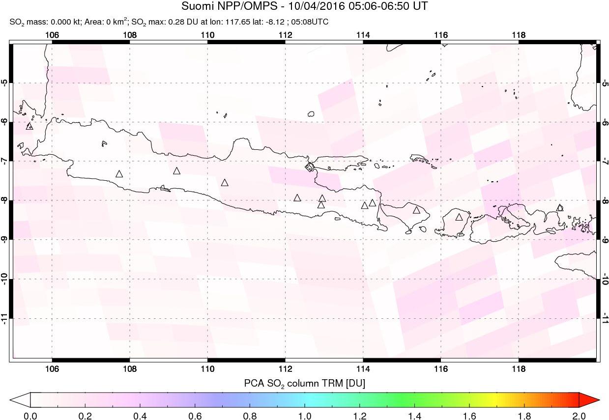 A sulfur dioxide image over Java, Indonesia on Oct 04, 2016.