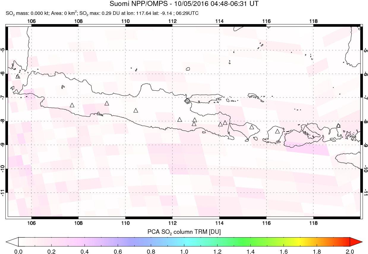 A sulfur dioxide image over Java, Indonesia on Oct 05, 2016.