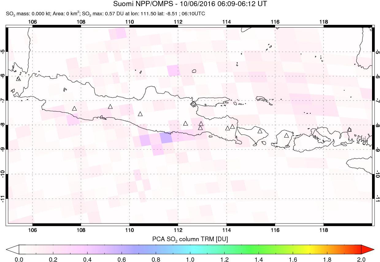 A sulfur dioxide image over Java, Indonesia on Oct 06, 2016.