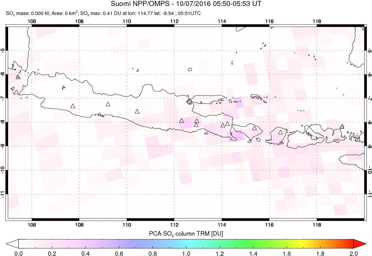 A sulfur dioxide image over Java, Indonesia on Oct 07, 2016.