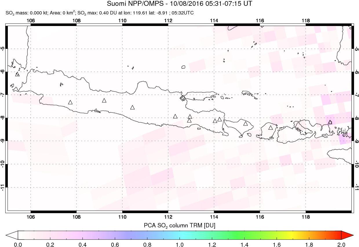 A sulfur dioxide image over Java, Indonesia on Oct 08, 2016.