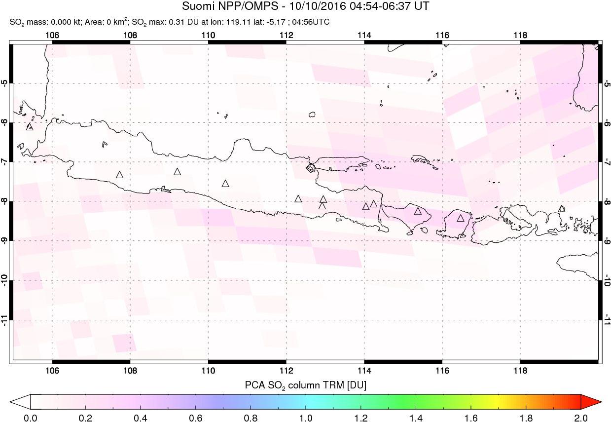 A sulfur dioxide image over Java, Indonesia on Oct 10, 2016.