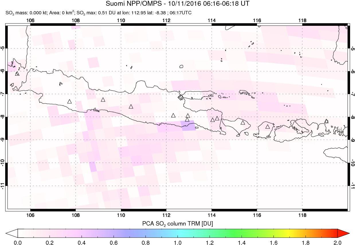 A sulfur dioxide image over Java, Indonesia on Oct 11, 2016.