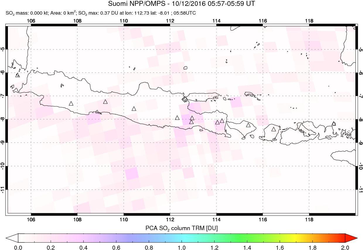 A sulfur dioxide image over Java, Indonesia on Oct 12, 2016.