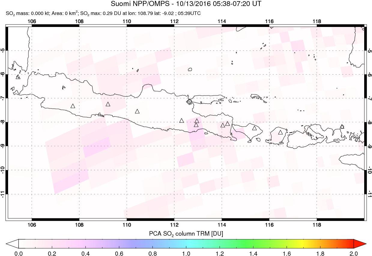A sulfur dioxide image over Java, Indonesia on Oct 13, 2016.