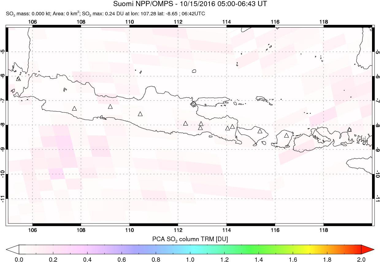 A sulfur dioxide image over Java, Indonesia on Oct 15, 2016.