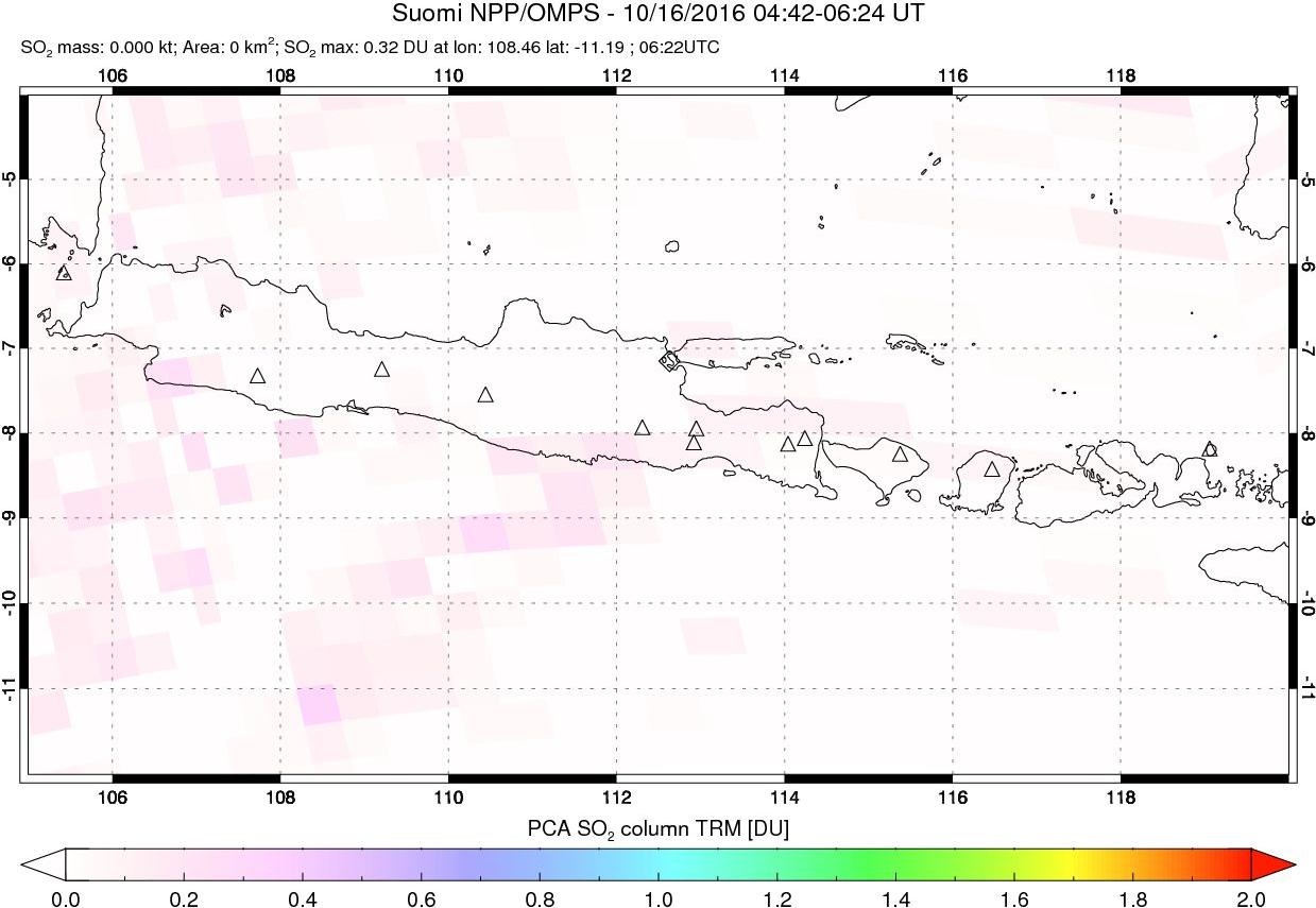 A sulfur dioxide image over Java, Indonesia on Oct 16, 2016.
