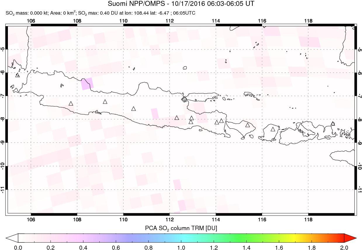 A sulfur dioxide image over Java, Indonesia on Oct 17, 2016.