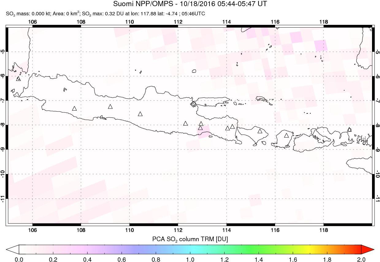 A sulfur dioxide image over Java, Indonesia on Oct 18, 2016.