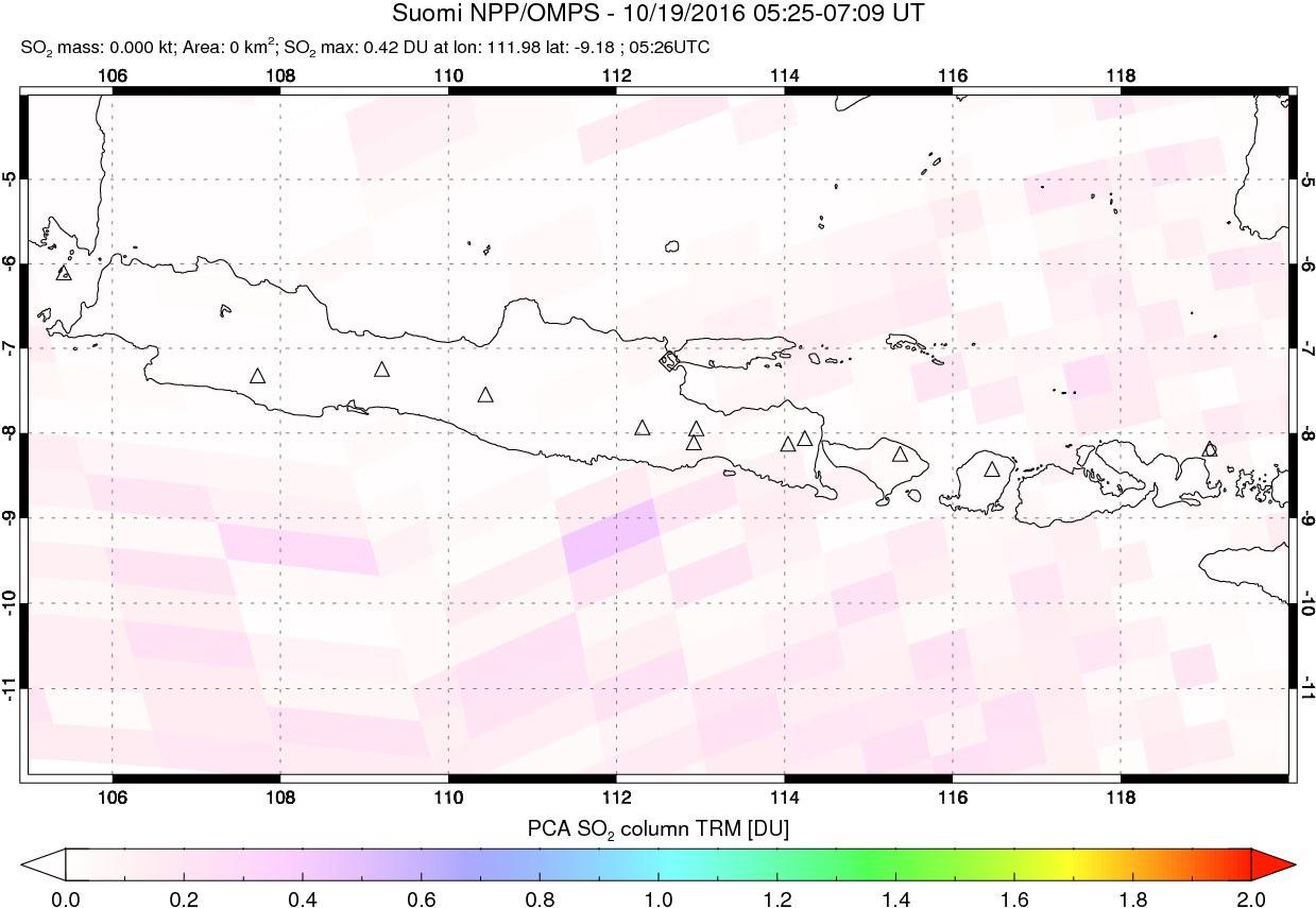 A sulfur dioxide image over Java, Indonesia on Oct 19, 2016.