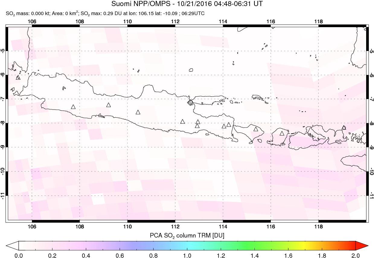 A sulfur dioxide image over Java, Indonesia on Oct 21, 2016.