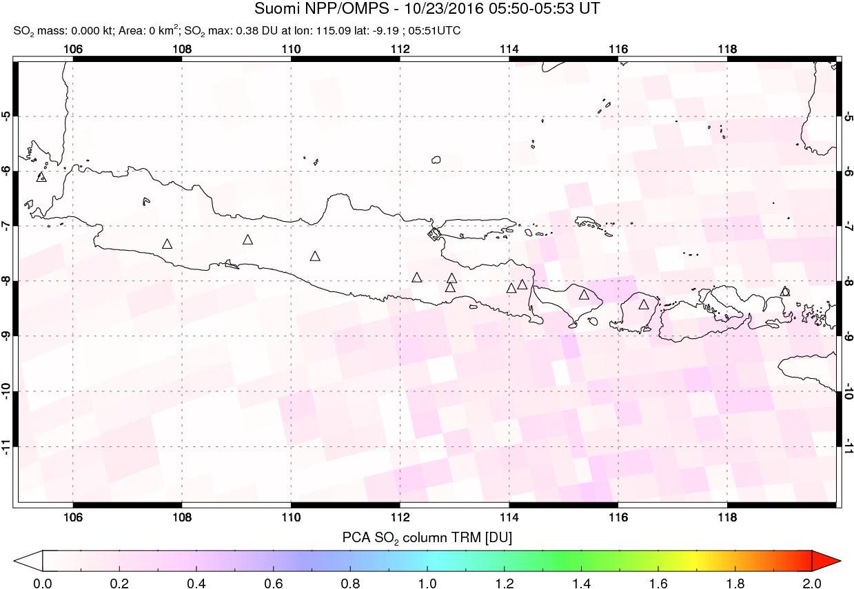 A sulfur dioxide image over Java, Indonesia on Oct 23, 2016.