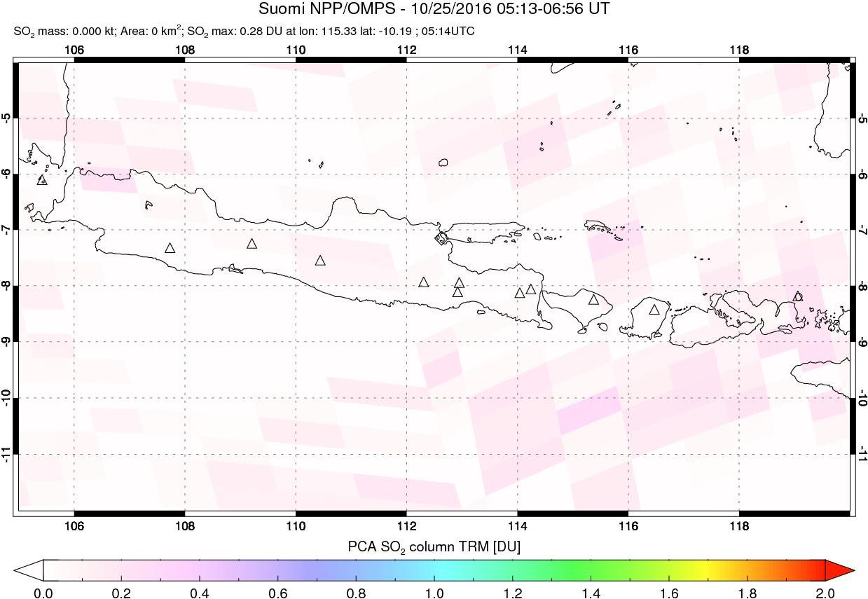 A sulfur dioxide image over Java, Indonesia on Oct 25, 2016.