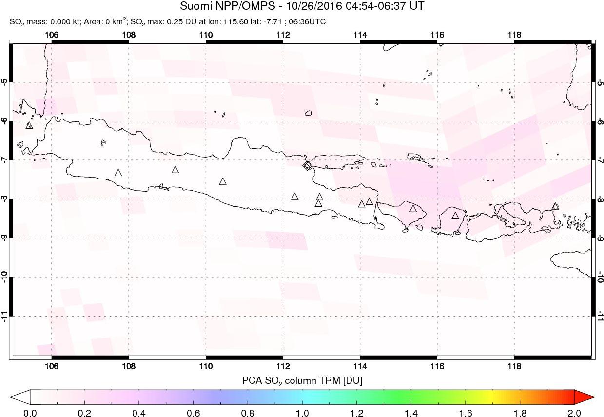 A sulfur dioxide image over Java, Indonesia on Oct 26, 2016.