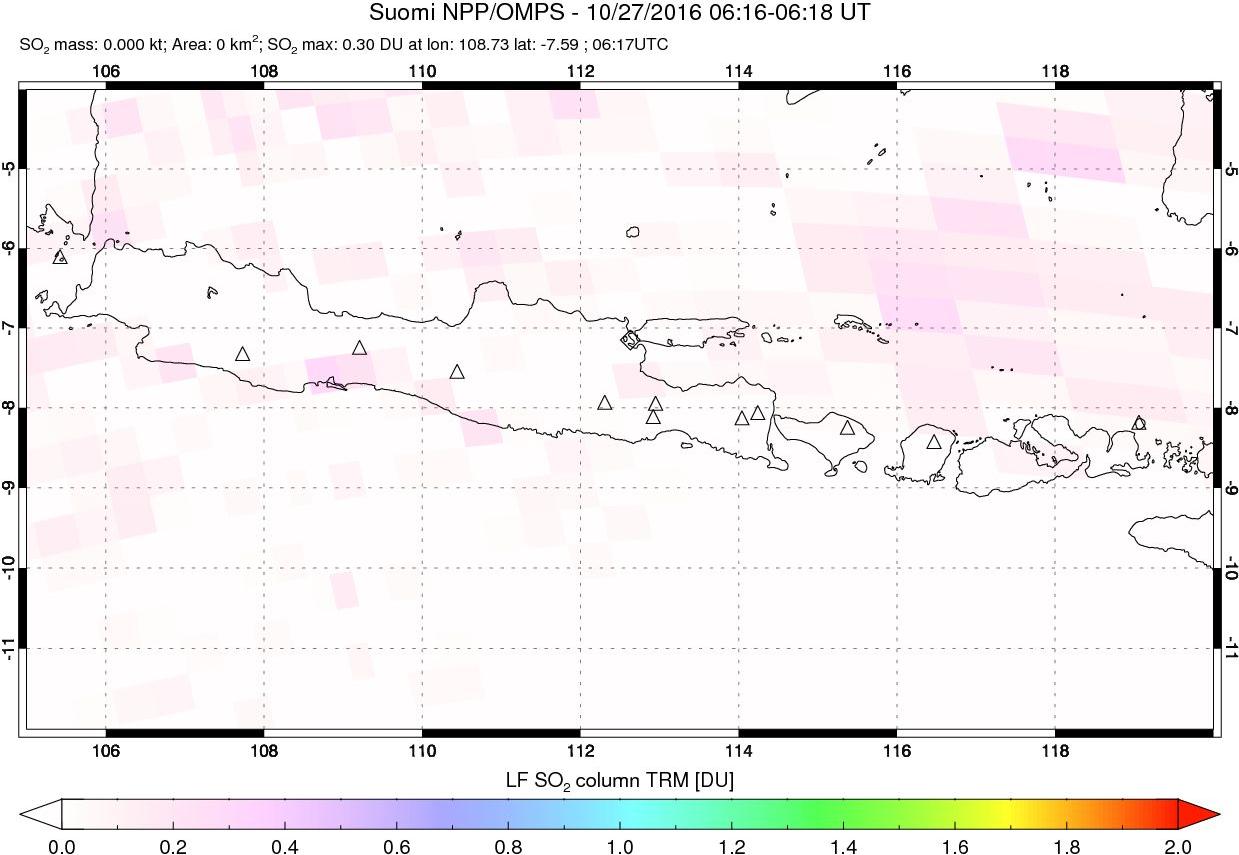 A sulfur dioxide image over Java, Indonesia on Oct 27, 2016.