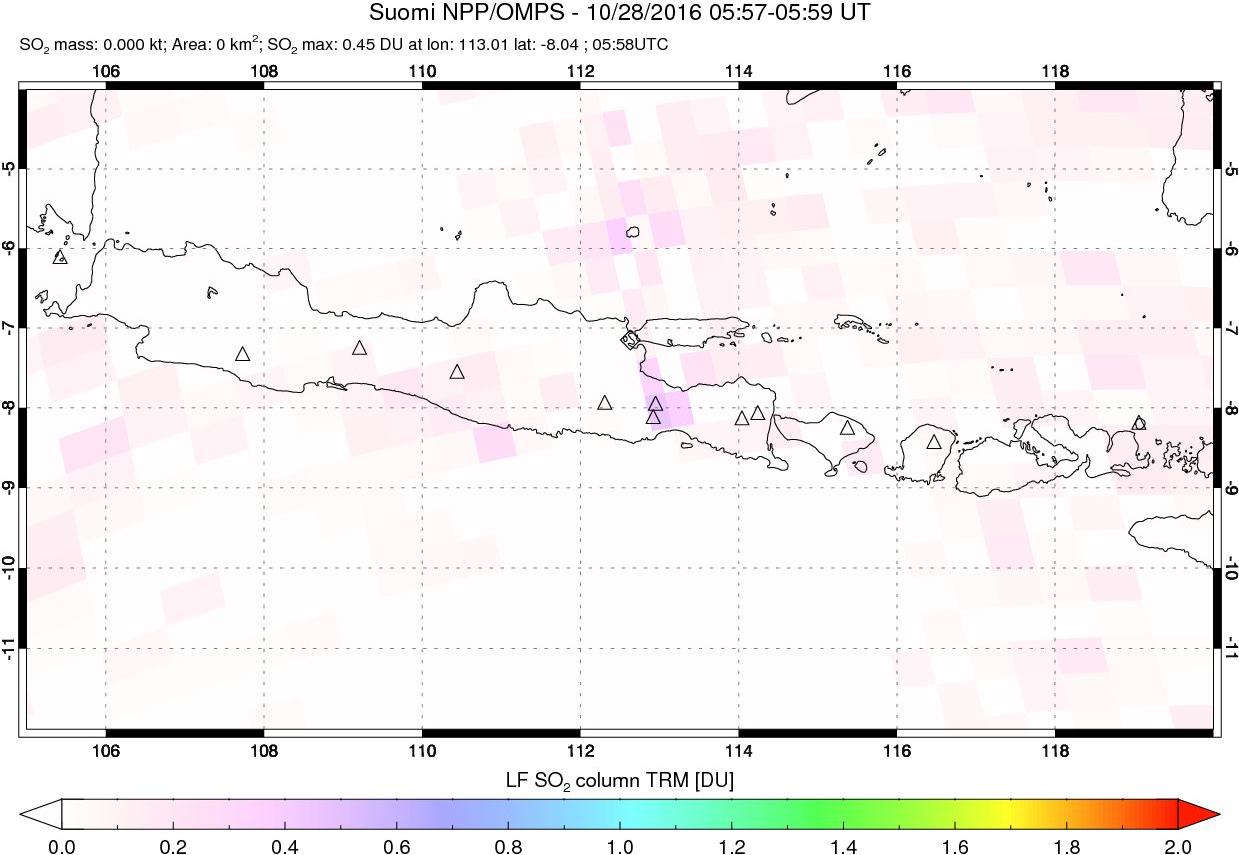 A sulfur dioxide image over Java, Indonesia on Oct 28, 2016.