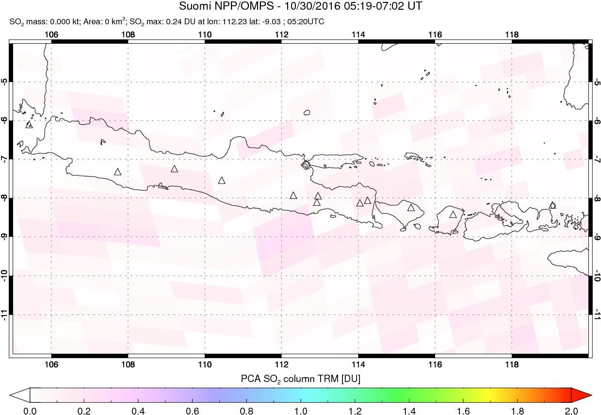 A sulfur dioxide image over Java, Indonesia on Oct 30, 2016.
