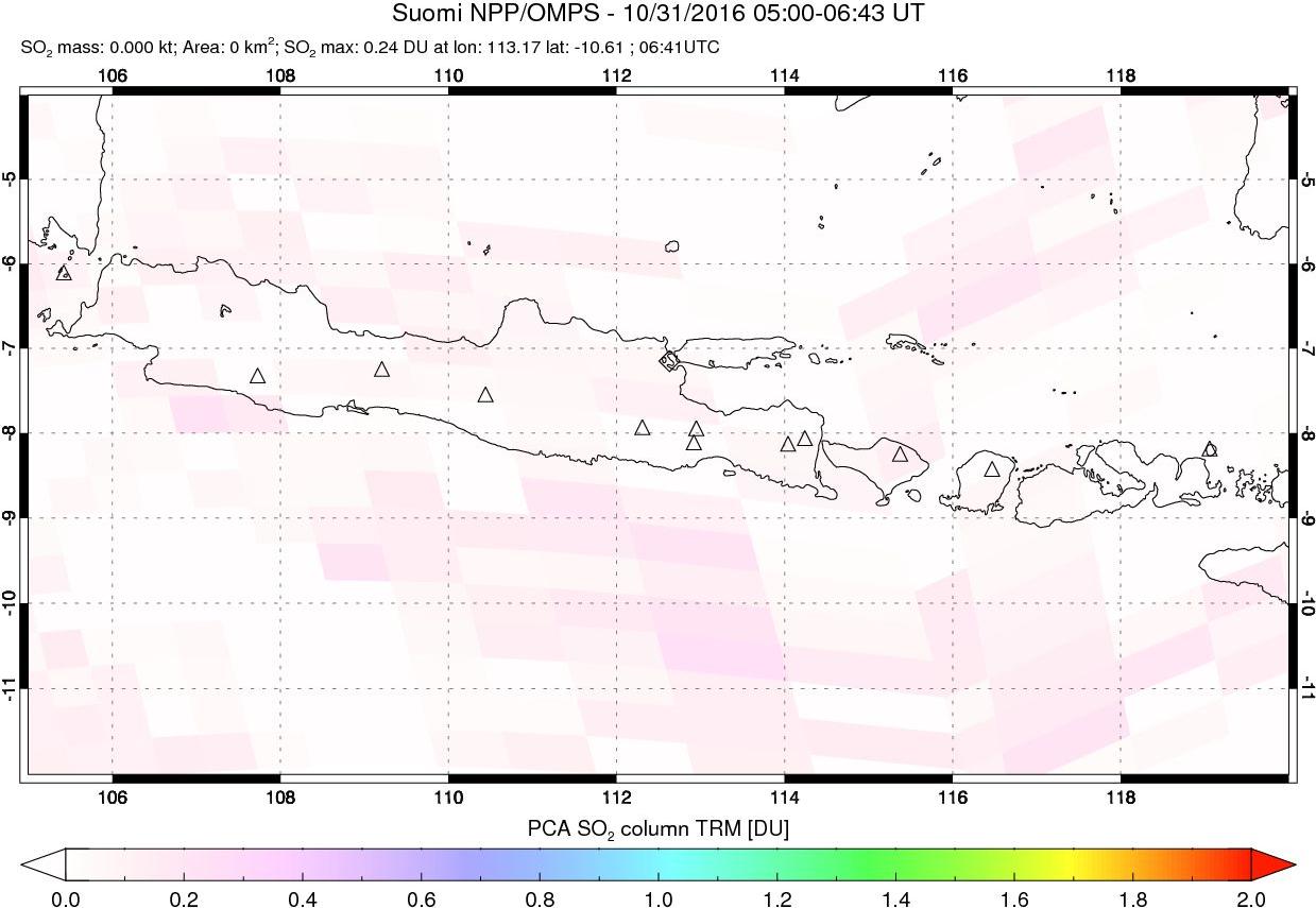 A sulfur dioxide image over Java, Indonesia on Oct 31, 2016.