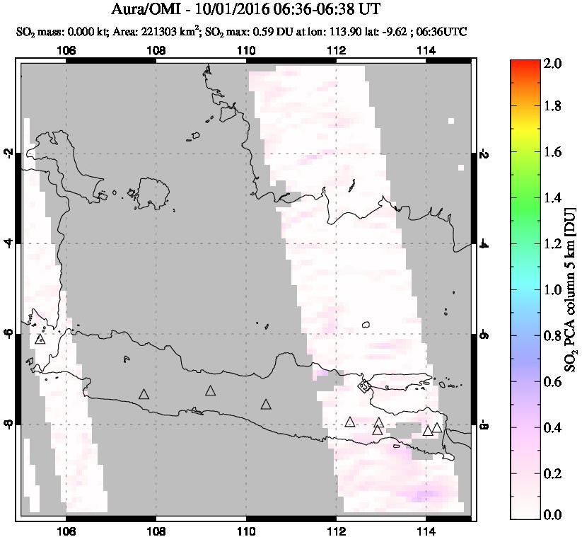 A sulfur dioxide image over Java, Indonesia on Oct 01, 2016.